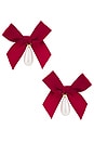 view 1 of 2 Bow Drop Pearl Earrings in Crimson