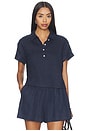 view 1 of 4 Linen 1/4 Button Down Collared Tee in Navy