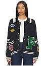 view 1 of 6 Varsity Patch Collared Cardigan in Vintage Black