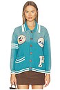 view 1 of 6 Varsity Patch Collared Cardigan in Ocean Blue