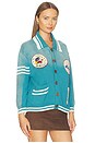 view 2 of 6 Varsity Patch Collared Cardigan in Ocean Blue