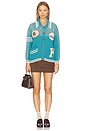 view 5 of 6 Varsity Patch Collared Cardigan in Ocean Blue