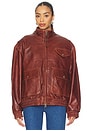 view 2 of 5 Leather Bomber Jacket in Deep Burgundy