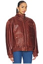 view 3 of 5 Leather Bomber Jacket in Deep Burgundy