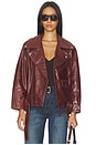 view 1 of 5 Biker Leather Jacket in Warm Brown