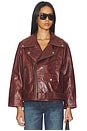 view 2 of 5 Biker Leather Jacket in Warm Brown