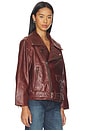 view 3 of 5 Biker Leather Jacket in Warm Brown