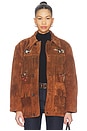 view 1 of 5 Hand Embroidered Suede Fringe Jacket in Brown