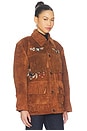 view 2 of 5 Hand Embroidered Suede Fringe Jacket in Brown