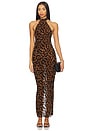 view 2 of 4 Mesh Halter Dress in Brown Leopard