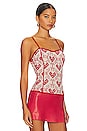 view 2 of 4 Scarlett Corset Top Flocked Mesh Corset Top in Red & Oyster