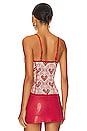 view 3 of 4 Scarlett Corset Top Flocked Mesh Corset Top in Red & Oyster