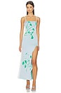 view 2 of 5 Iris Flower Print Maxi Tank Dress in Aqua Green
