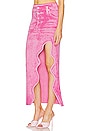view 2 of 4 Lily Denim Print Wavy Midi Skirt in Barbie Pink