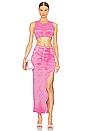 view 4 of 4 Lily Denim Print Wavy Midi Skirt in Barbie Pink