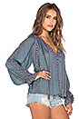 view 2 of 3 Long Sleeve Embroidered Peasant Top in Royal & Grey