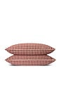 view 1 of 3 Gingham 100% Linen Pillowcase Pair in Rhubarb & Oatmeal