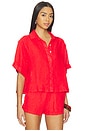view 2 of 4 Linen Button Up Top in Red