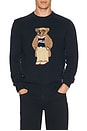 view 4 of 5 Cotton Crewneck Novelty Bear Sweater in Navy