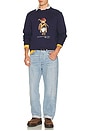 view 3 of 4 Long Sleeve Fleece Novelty Polo Society Bear Crewneck Sweatshirt in Newport Navy