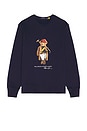 view 4 of 4 Long Sleeve Fleece Novelty Polo Society Bear Crewneck Sweatshirt in Newport Navy