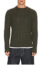 view 1 of 5 Cotton Cable Knit Crewneck Sweater in Olive Shrub Heather