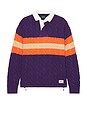 view 5 of 5 Wool Blend Cable Knit Rugby Polo Sweater in Purple Combo