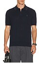 view 1 of 5 CUELLO SHORT SLEEVE COTTON RIB STITCH POLO SWEATER WITH JOHNNY in Hunter Navy