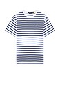 view 1 of 5 Jersey Knit Crewneck Stripe T-Shirt in White & Royal