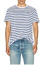 view 4 of 5 Jersey Knit Crewneck Stripe T-Shirt in White & Royal
