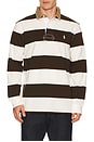view 1 of 5 Long Sleeve Collared Rugby Shirt in Dark Brown & Trophy Cream