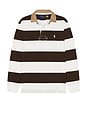 view 4 of 5 Long Sleeve Collared Rugby Shirt in Dark Brown & Trophy Cream