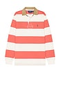 view 4 of 5 Long Sleeve Collared Rugby Shirt in Red Sky & Trophy Cream