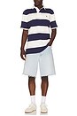 view 3 of 5 Short Sleeve Jersey Knit Iconic Rugby Polo Stripe in Dark Cobalt Deckwash White