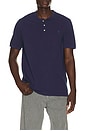 view 1 of 5 Short Sleeve Garment Dyed Featherweight Mesh Henley T-Shirt in Dark Cobalt