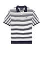 view 4 of 5 Short Sleeve Yarn Dyed Jacquard Textured Interlock Striped Polo in Nevis & Newport Navy