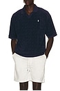 view 1 of 5 Short Sleeve Cable Terry Johnny Collar Polo in Newport Navy