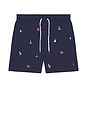 view 4 of 5 Stretch Polyester Boat All Over Traveler Swim Trunk in Newport Navy