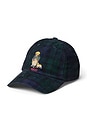 view 1 of 3 Fine Wale Corduroy Plaid Bear Graphic Sport Cap in Navy Pine Multi