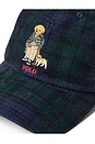 view 3 of 3 Fine Wale Corduroy Plaid Bear Graphic Sport Cap in Navy Pine Multi