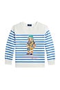 view 1 of 3 Kids Novelty Bear Graphic Striped Sweatshirt in Nevis & Scottsdale Blue Bear