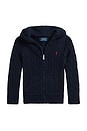 view 1 of 5 Long Sleeve Cable Knit Full-Zip Hoodie in Navy