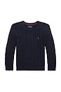 view 1 of 4 Long Sleeve Cable Knit Crewneck Sweater in Navy