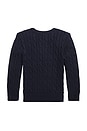 view 2 of 4 Long Sleeve Cable Knit Crewneck Sweater in Navy