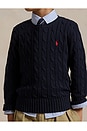 view 4 of 4 Long Sleeve Cable Knit Crewneck Sweater in Navy