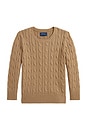 view 1 of 2 Long Sleeve Cable Knit Crewneck Sweater in Camel Heather