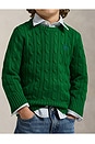 view 3 of 5 Long Sleeve Cable Knit Crewneck Sweater in Athletic Green