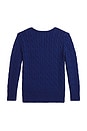 view 2 of 2 Long Sleeve Cable Knit Bear Graphic Crewneck Sweater in Fall Royal