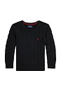 view 1 of 2 Long Sleeve Cable Knit Crewneck Sweater in Polo Black
