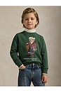 view 3 of 5 Long Sleeve Fleece Bear Graphic Crewneck Sweatshirt in Bear Bottle Green